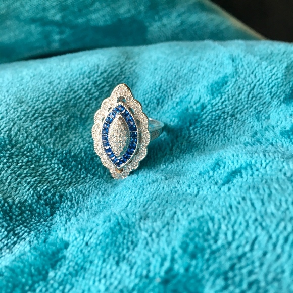 Sterling Silver Simulated Diamond Blue Stone Ring - Picture 4 of 8